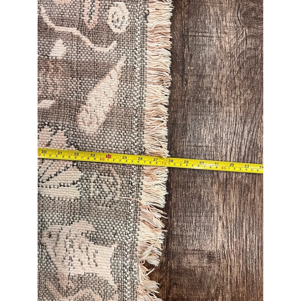 VTG Coastal Nautical Woven Cotton Fringe Rug Seashell Starfish Beach Decor 26x48